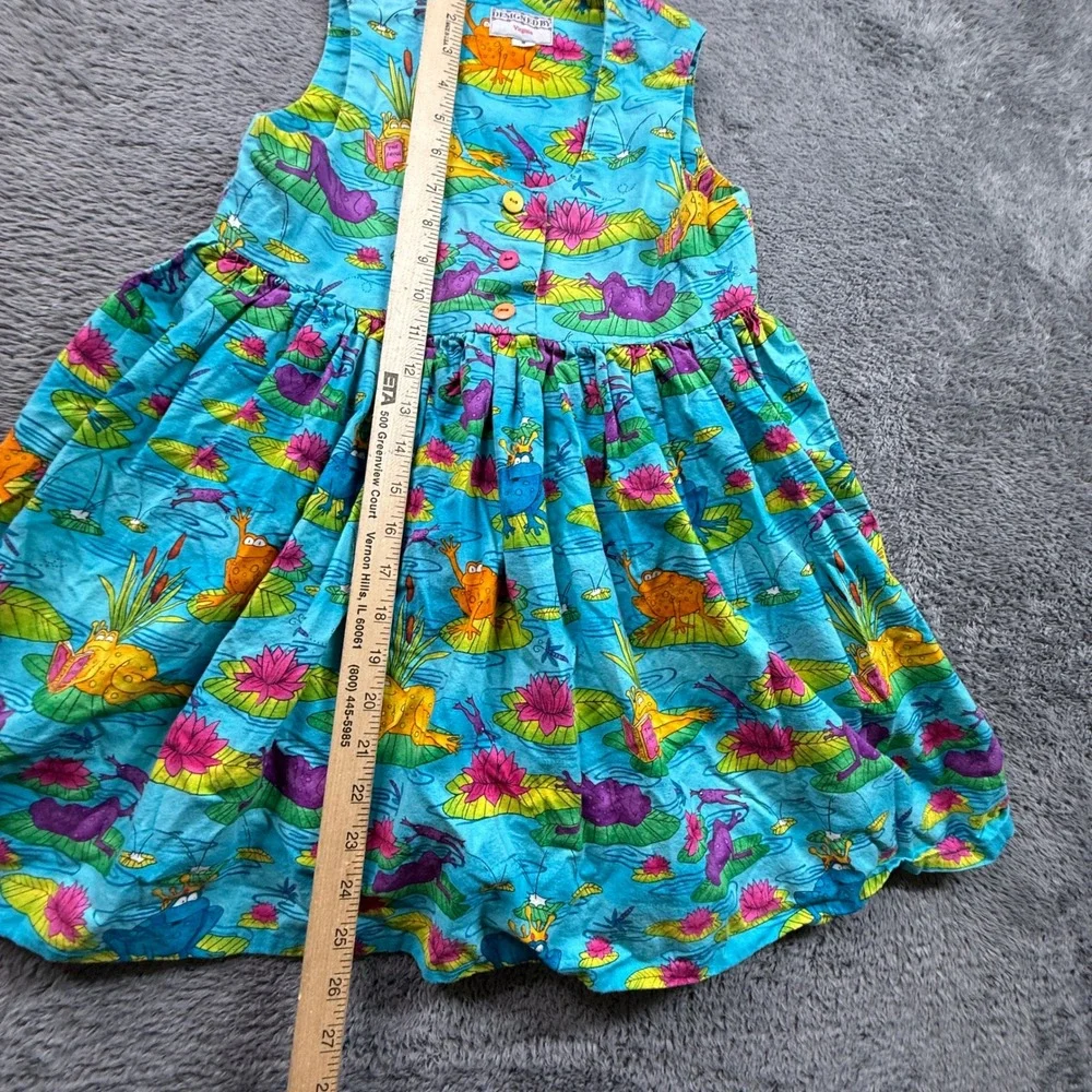 Designed by Virginia Dress Kids Size 5 Blue Vintage Frog Lily Pad Print
